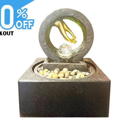 Water Feature Gold Meditating Hand with White Light and Ball