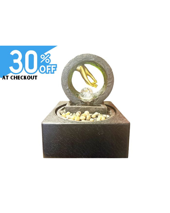 Water Feature Gold Meditating Hand with White Light and Ball