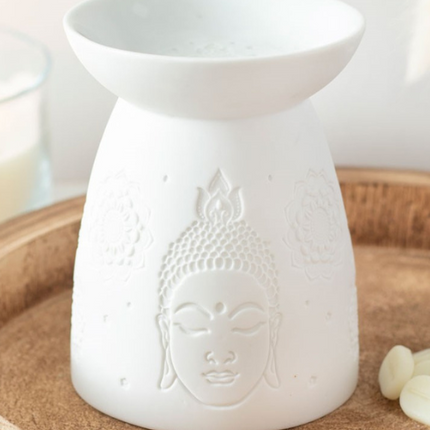 White Ceramic Buddha Face Oil Burner