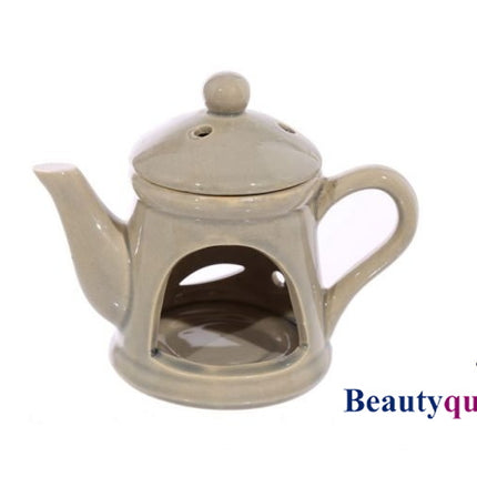 Ceramic Tea Pot Oil Burner with Lid - Sand