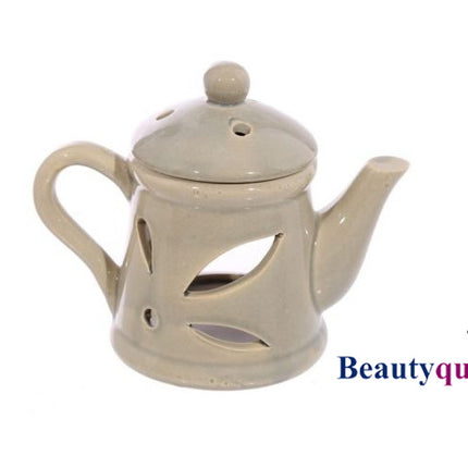 Ceramic Tea Pot Oil Burner with Lid - Sand