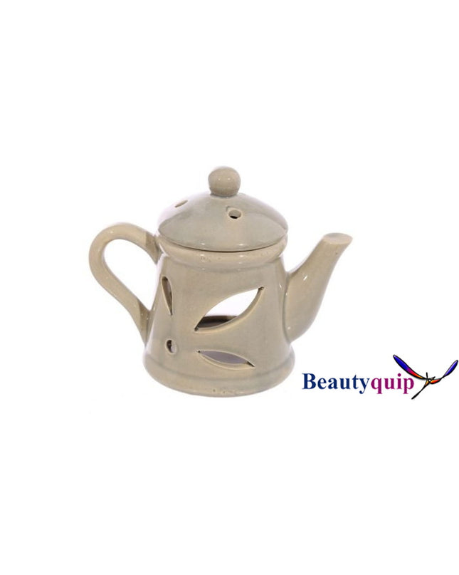Ceramic Tea Pot Oil Burner with Lid - Sand