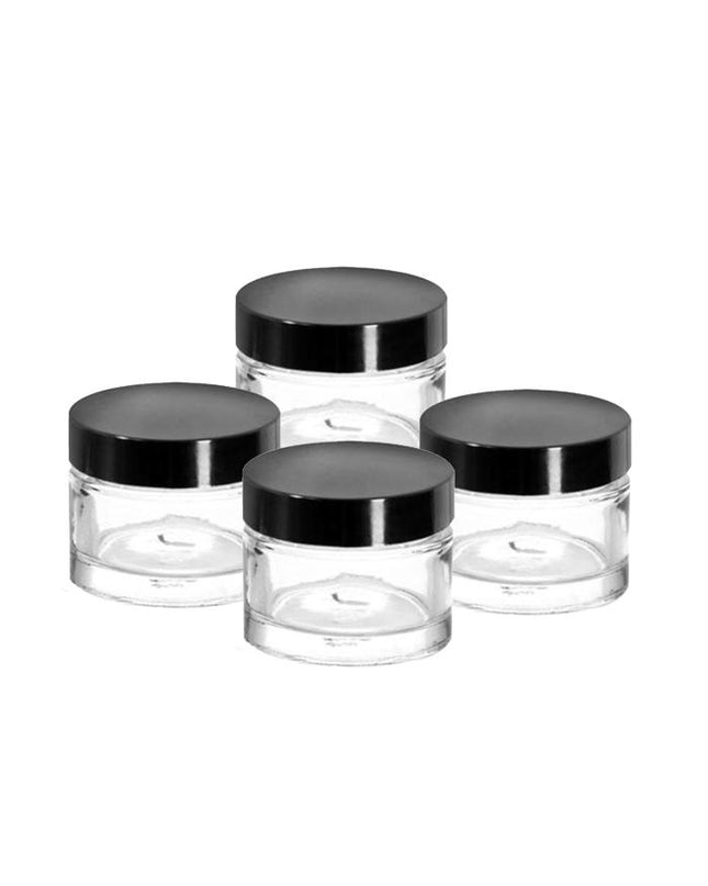 Glass Pots 30gm / Lip Balm Pots, Cosmetic / Clear, Black Lid