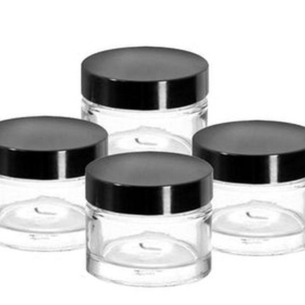 Glass Pots 50gm / Lip Balm Pots, Cosmetic / Clear, Black Lid