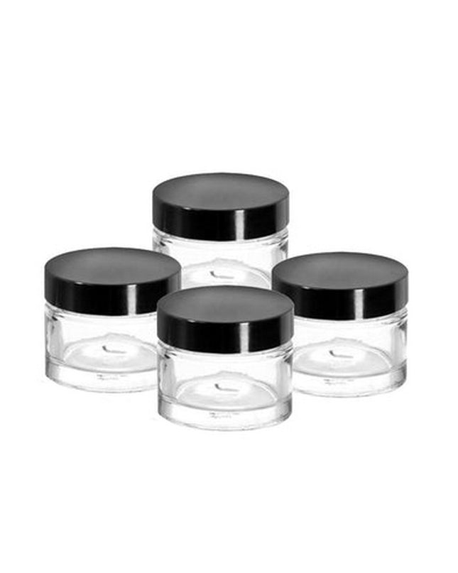 Glass Pots 50gm / Lip Balm Pots, Cosmetic / Clear, Black Lid