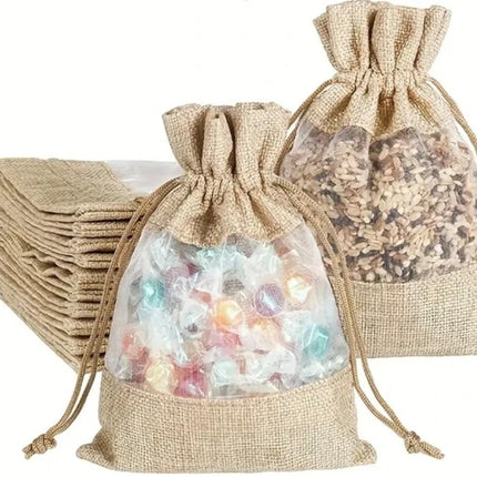 Drawstring Jute Bag - with Window