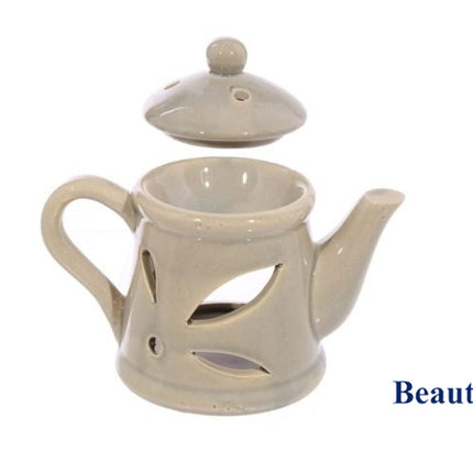 Ceramic Tea Pot Oil Burner with Lid - Sand